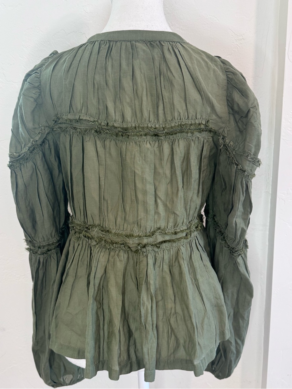 Anthropologie NWT Olive Green Ruffle Zip Front Blouse Top Size M - Picture 3 of 9